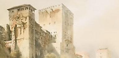 Dibujo de la Alhambra: torre de Comares y Peinador de la Reina