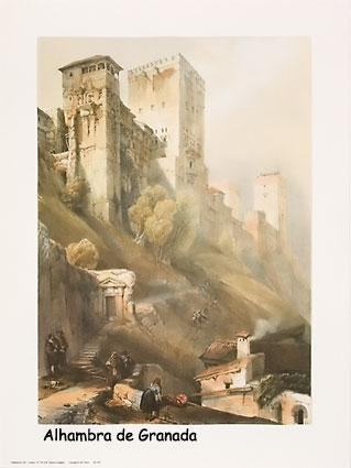 Dibujo de la Alhambra de granada: torre de Comares y Peinador de la Reina