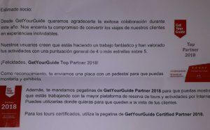 Premio Toppartner 2018 Getyourguide