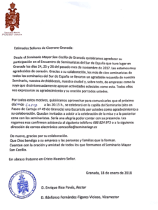 Thank you letter by Seminario mayor de Granada to Cicerone